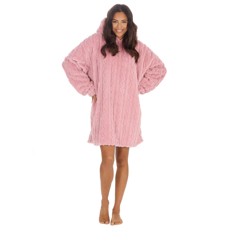 Huggable Womens Sherpa Cable Fleece Snuggle Hoodie