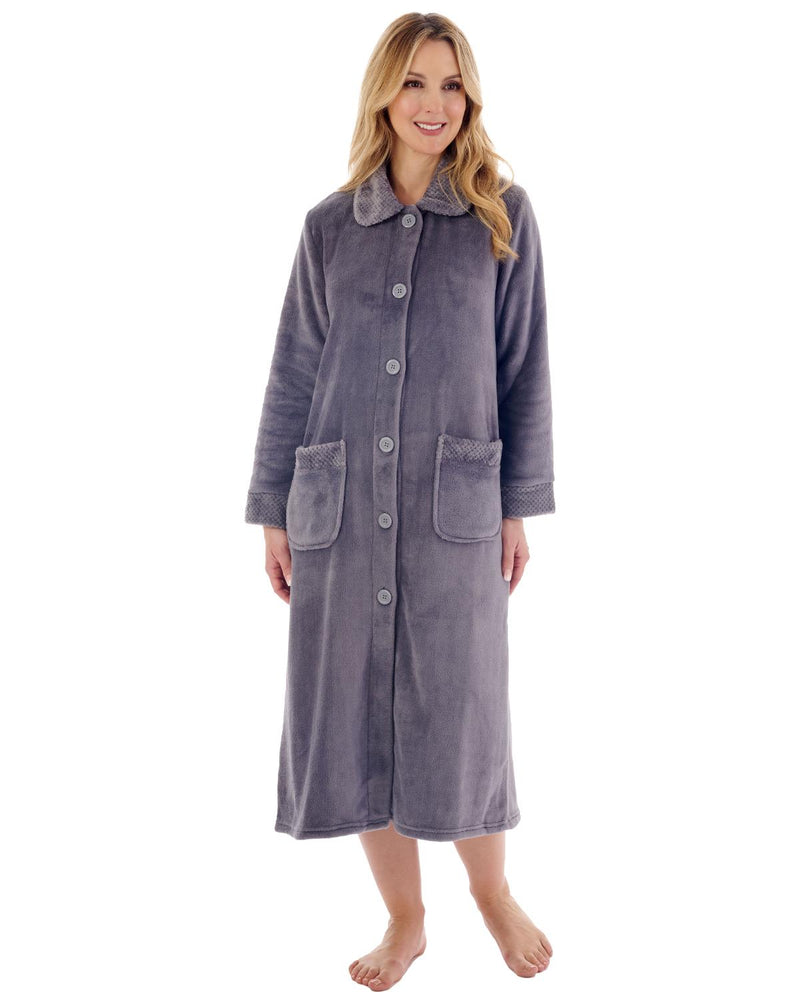 Slenderella Womens 46" Mini Waffle Button Dressing Gown