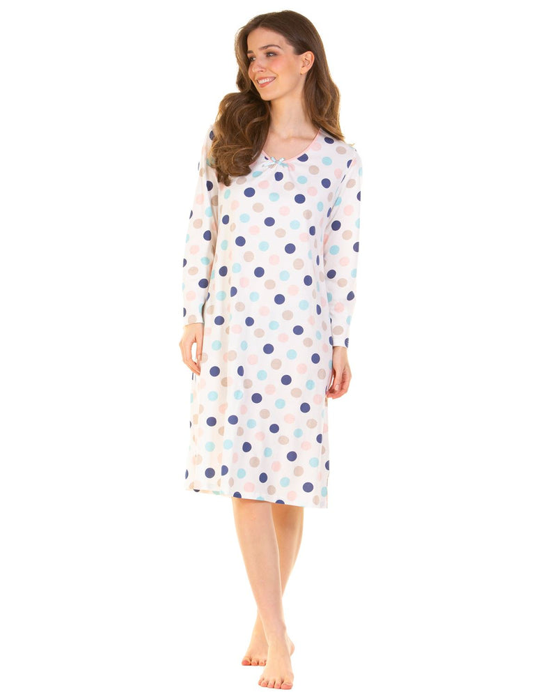 Sue Marks Womens Misty Dots Long Sleeve Nightie