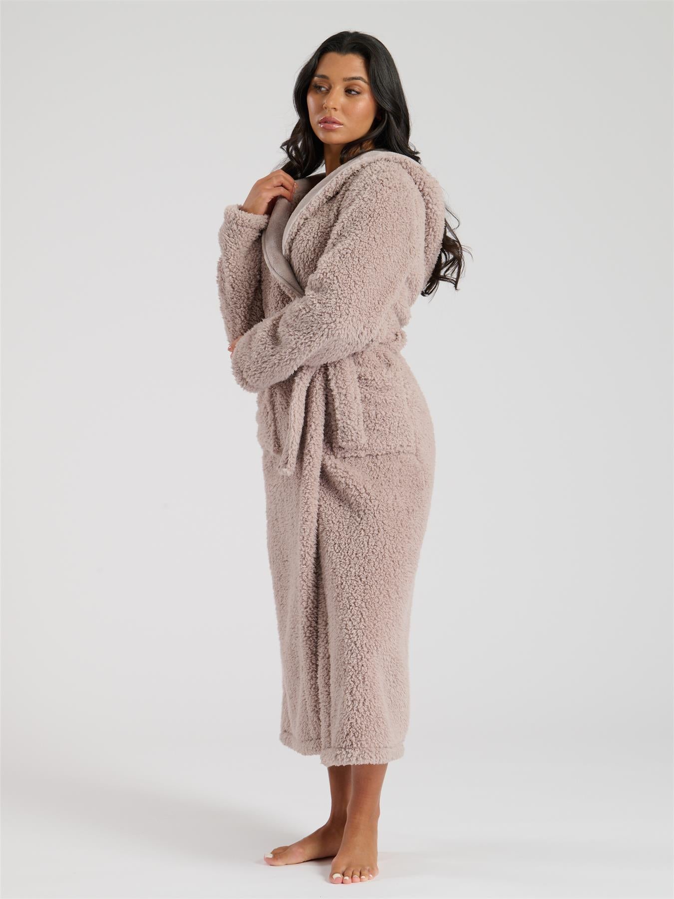 Loungeable Womens Mink Borg Maxi Dressing Gown