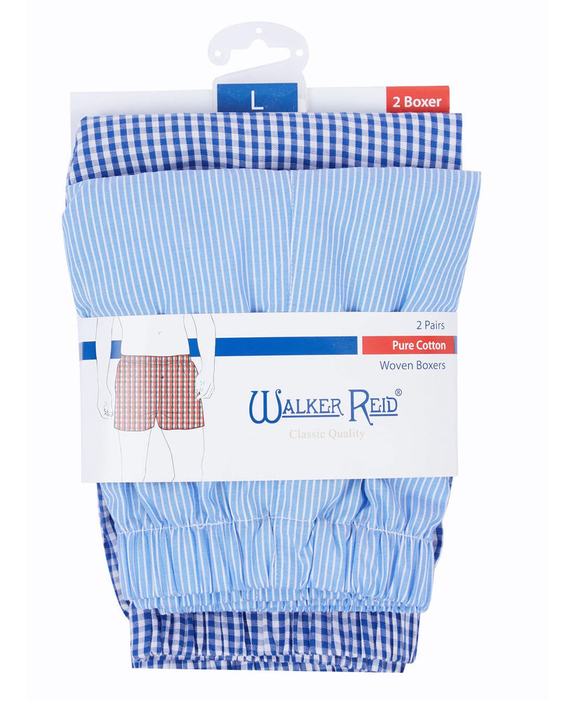 Walker Reid Mens 2 Pack 100% Woven Cotton Boxers