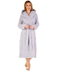 Slenderella Womens Chevron Fleece Hooded Dressing Gown