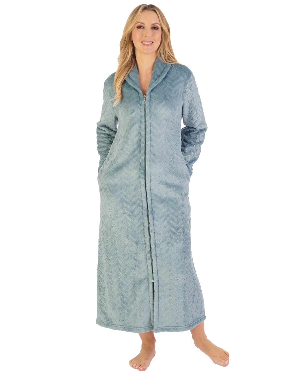 Slenderella Womens Embossed Zip Dressing Gown