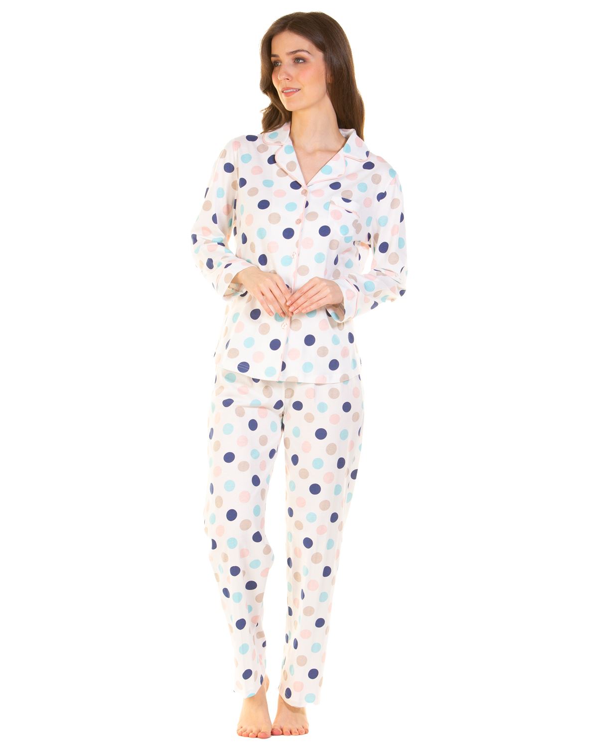 Sue Marks Womens Misty Dots Long Sleeve Button Pyjamas