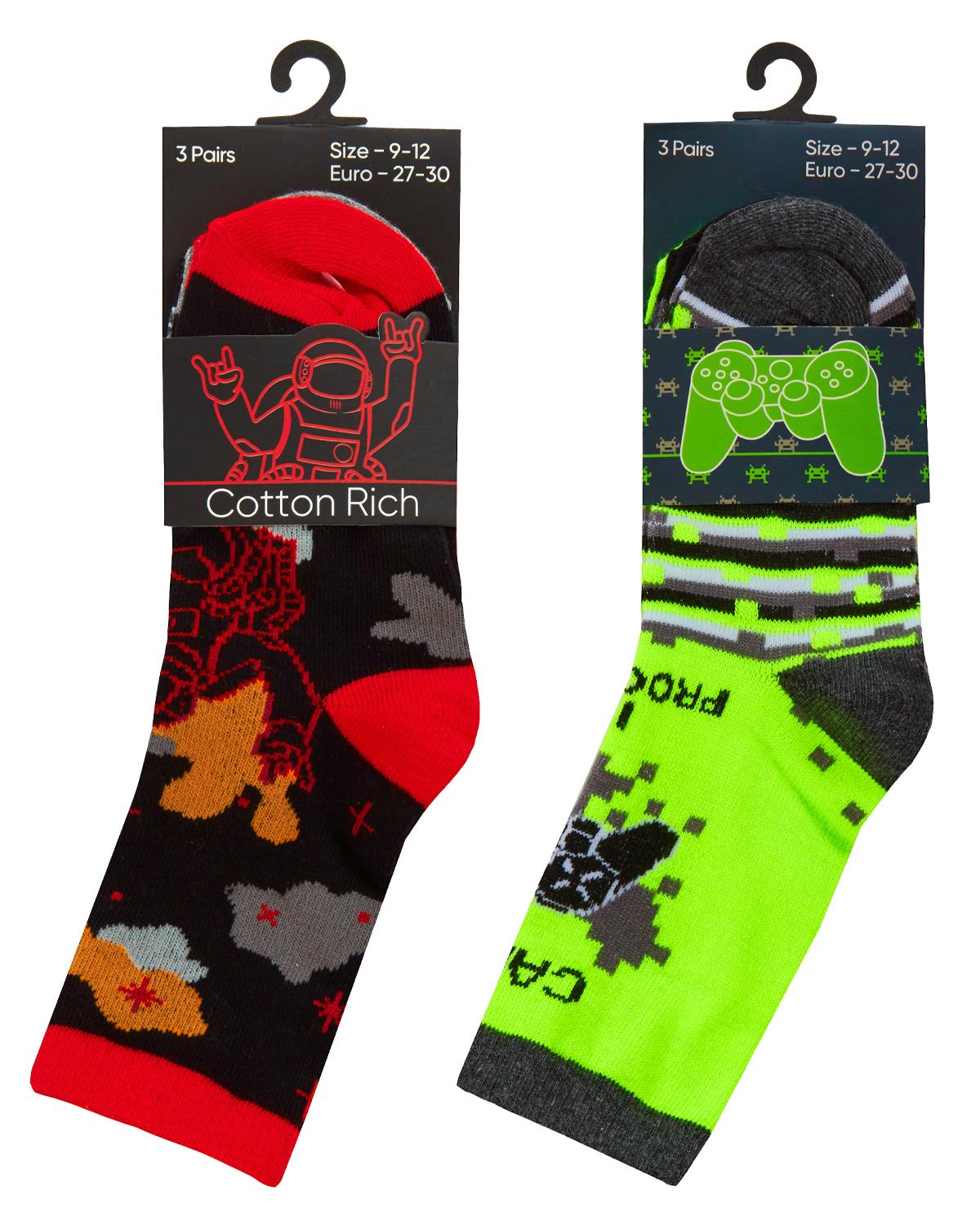 6 Pairs Boys Gaming & Space Ankle Socks