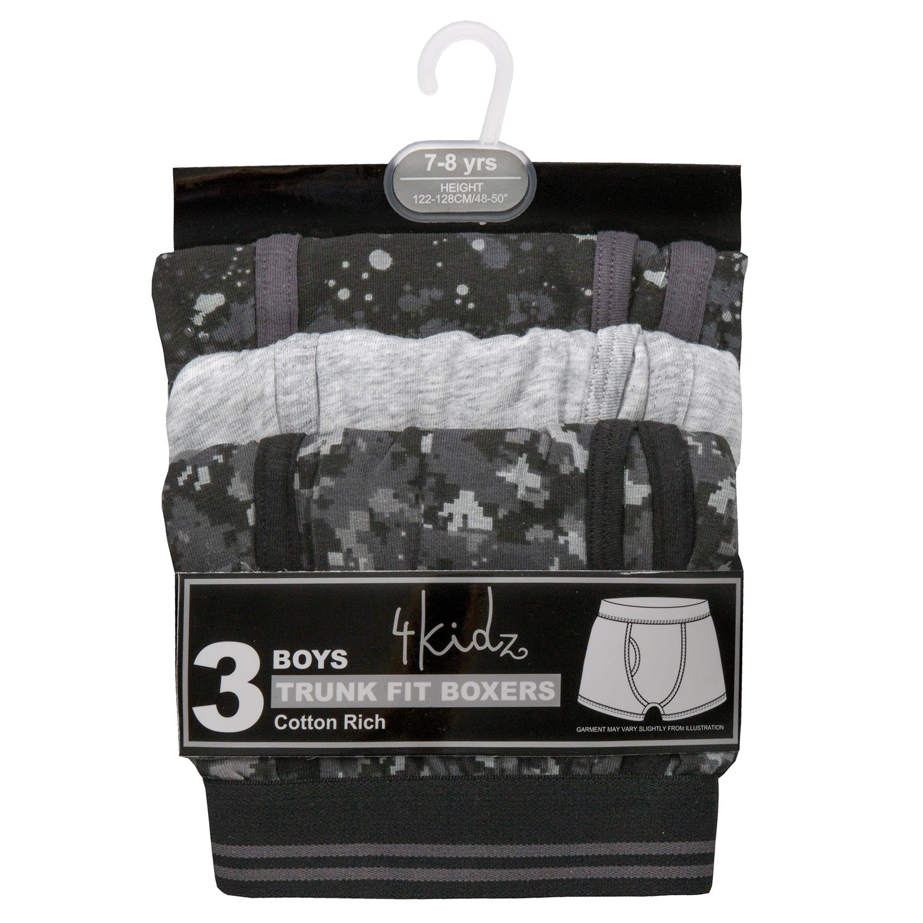 Boys 3 Pack Black Print Boxers