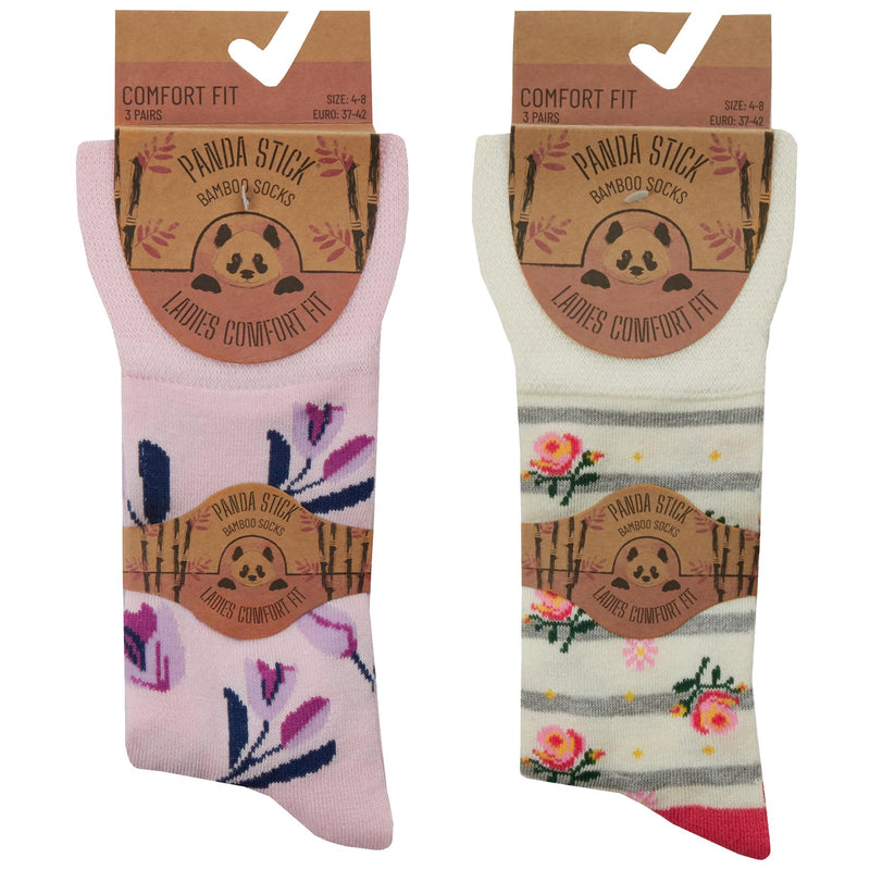 Womens 6 Pack Floral Comfort Fit Bamboo Socks