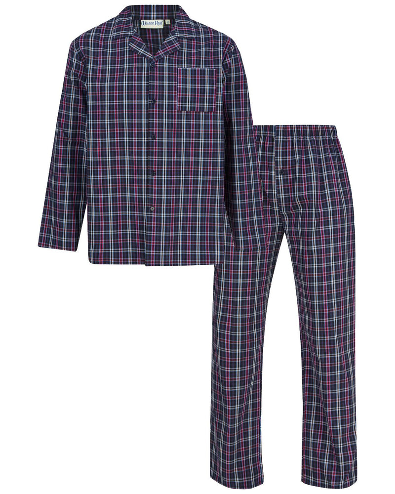 Walker Reid Mens 100% Woven Cotton Check Pyjamas