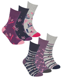 Cottonique Womens 6 Pack Purple Floral Comfort Fit Socks