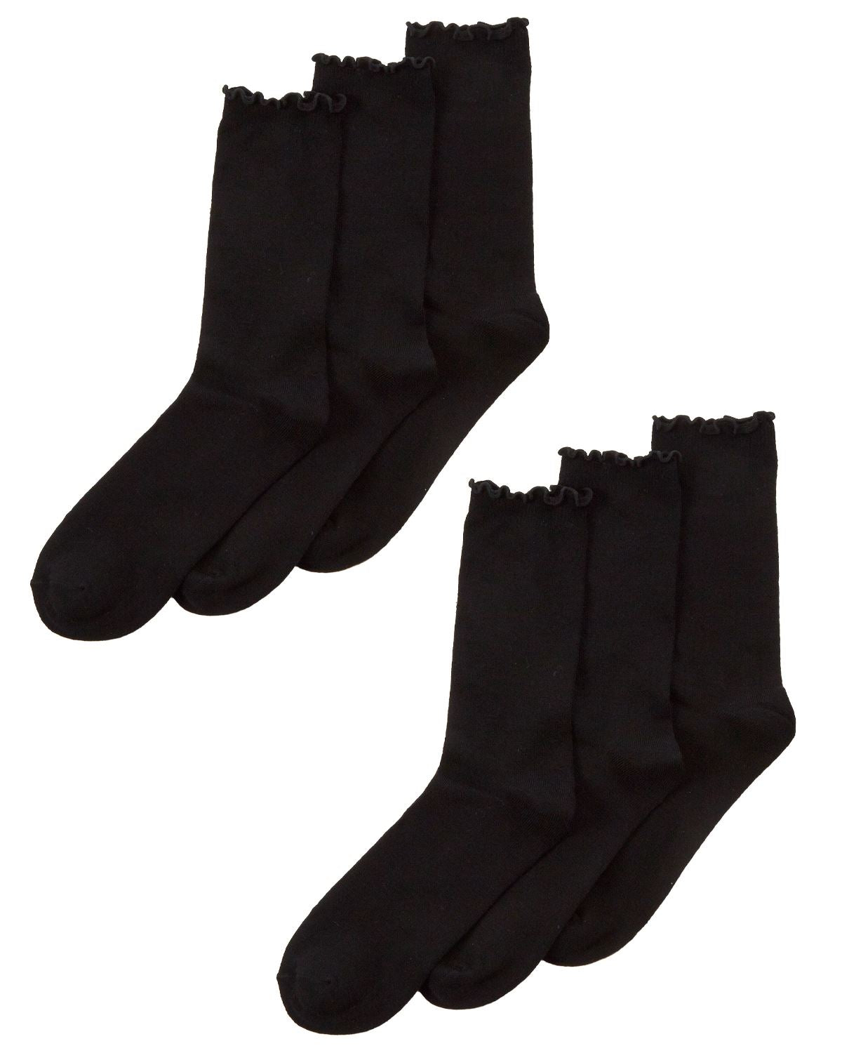 Womens 6 Pack Black Bamboo Frilly Socks