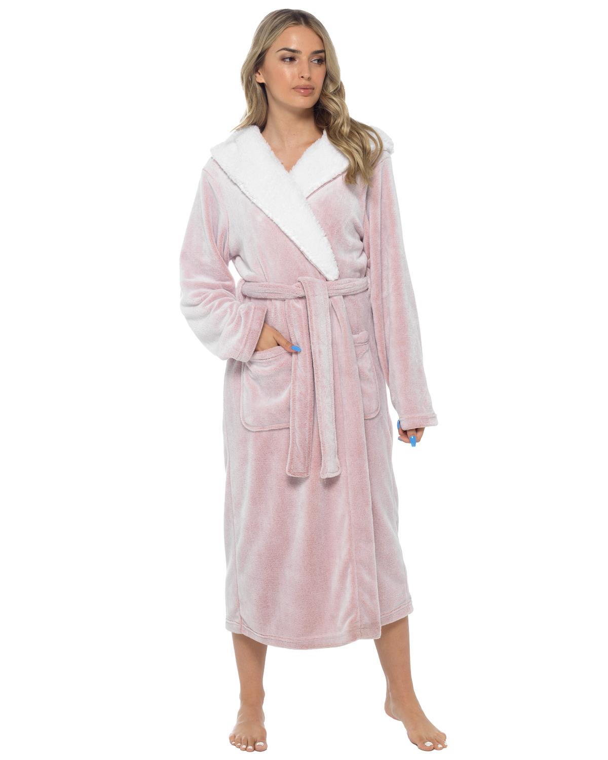 Womens Polished Fleece Sherpa Hood Dressing Gown