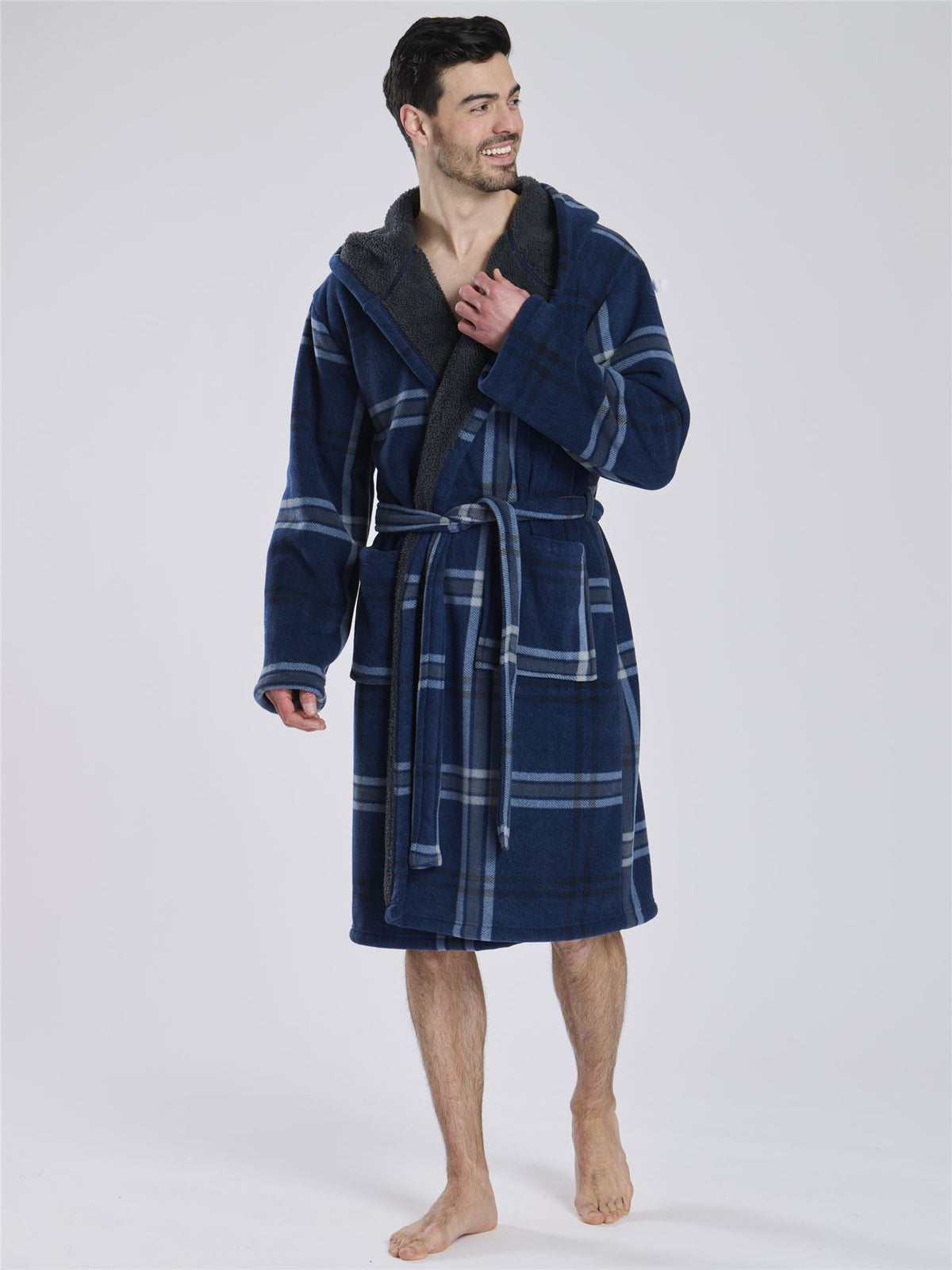 Loungeable Mens Fleece Lined Check Dressing Gown