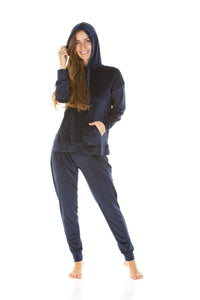 La Marquise Womens Velour Lounge Hooded Pyjamas