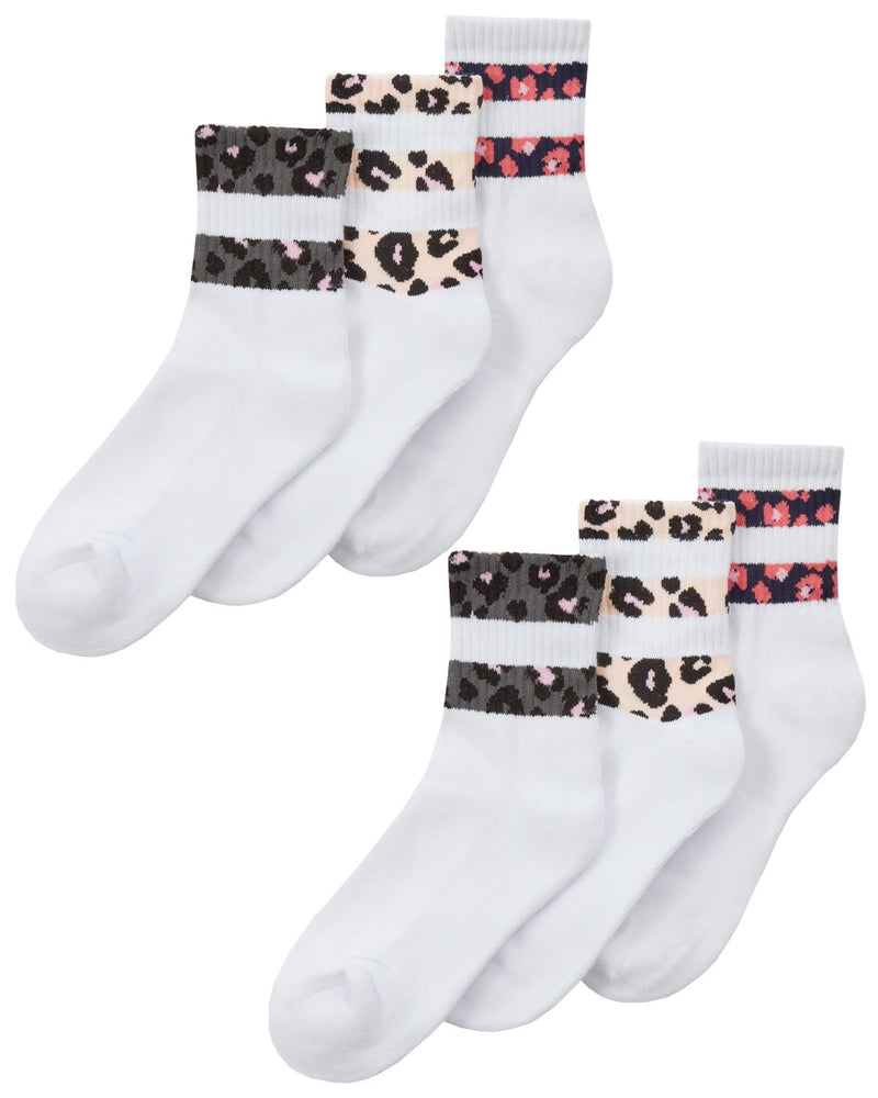 Womens 6 Pack Animal Print Stripe Sport Socks