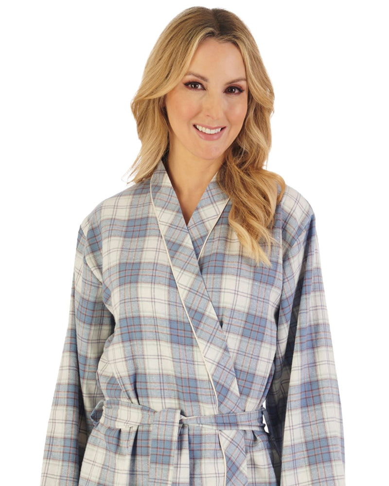 Slenderella Womens Brushed Cotton Check Kimono Robe