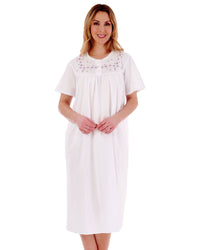 Slenderella Womens Short Sleeve Embroidered Yoke Nightdress