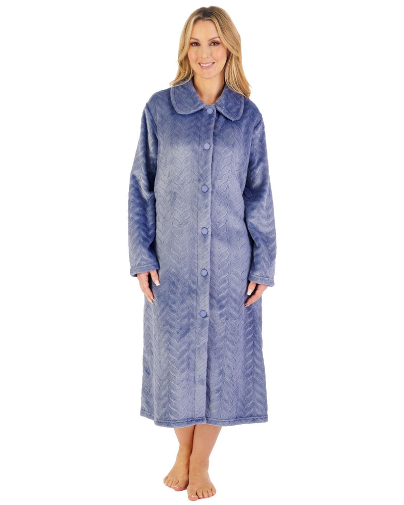 Slenderella Womens Embossed Button Dressing Gown