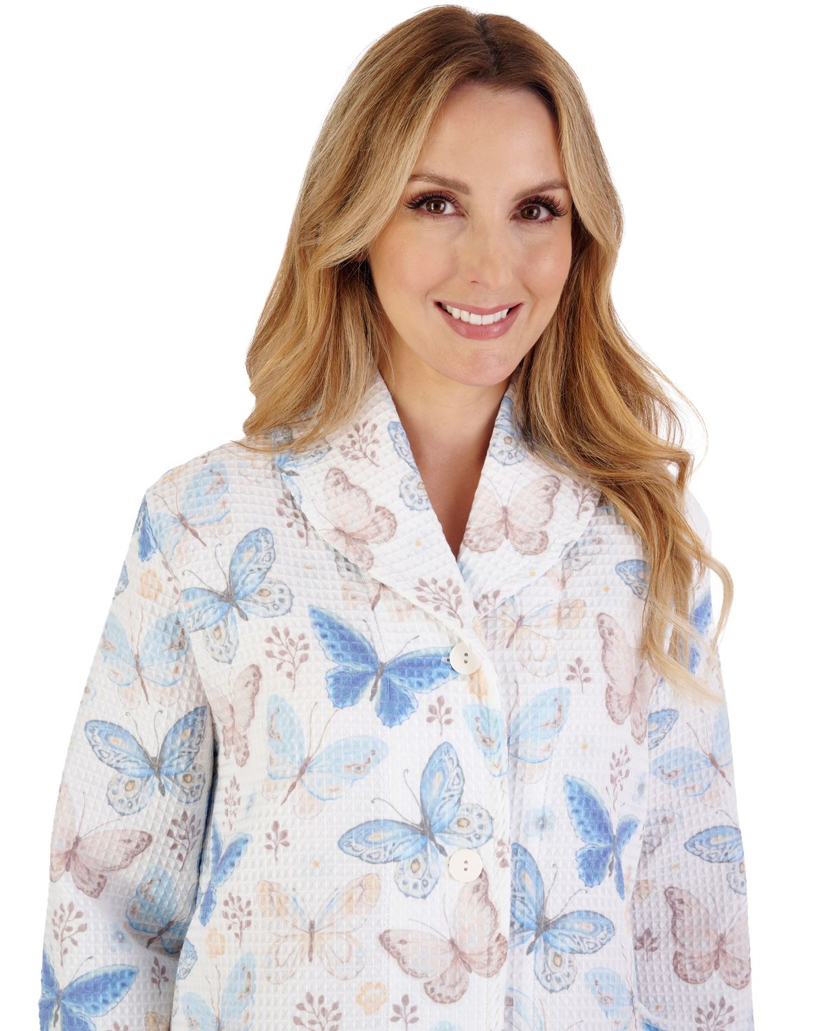 Slenderella Womens 46" Printed Waffle Button Dressing Gown