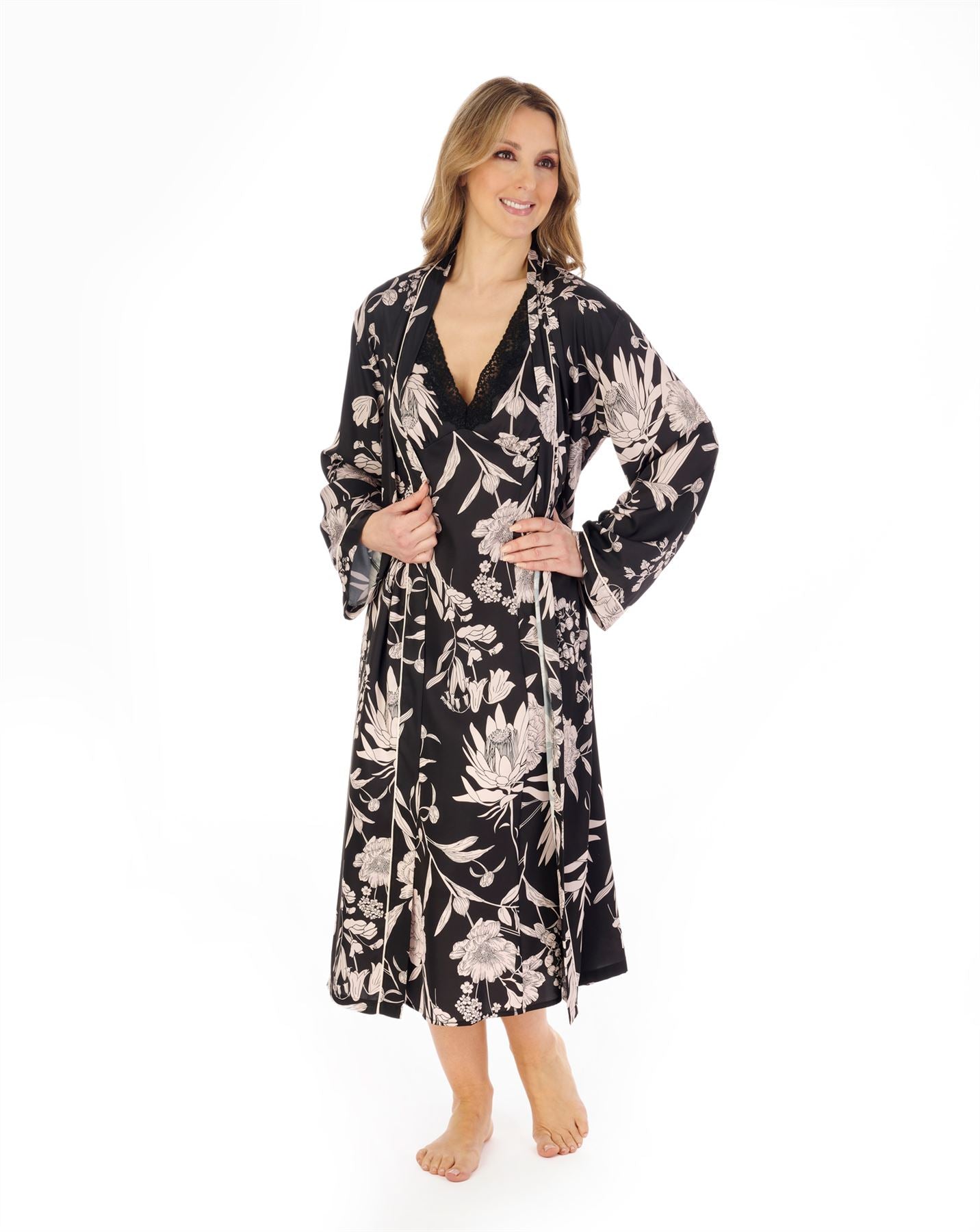 Gaspé Womens Floral Satin Kimono Robe