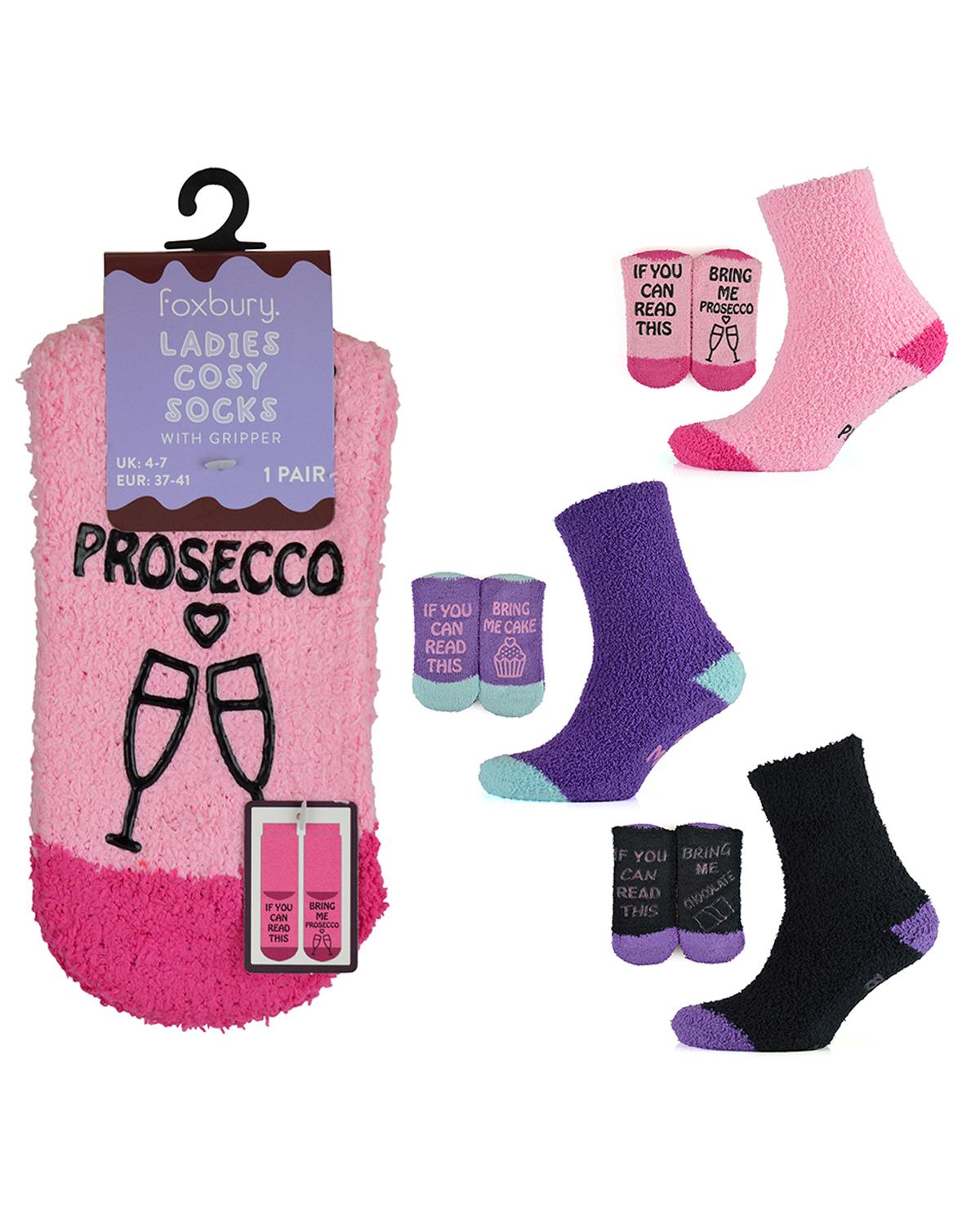 Foxbury 3 Pairs Womens Novelty Slogan Cosy Socks