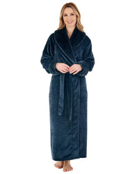 Slenderella Womens Faux Fur Collar Embossed Dressing Gown