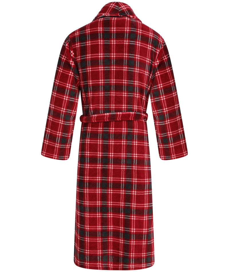 Walker Reid Mens Check Coral Fleece Dressing Gown