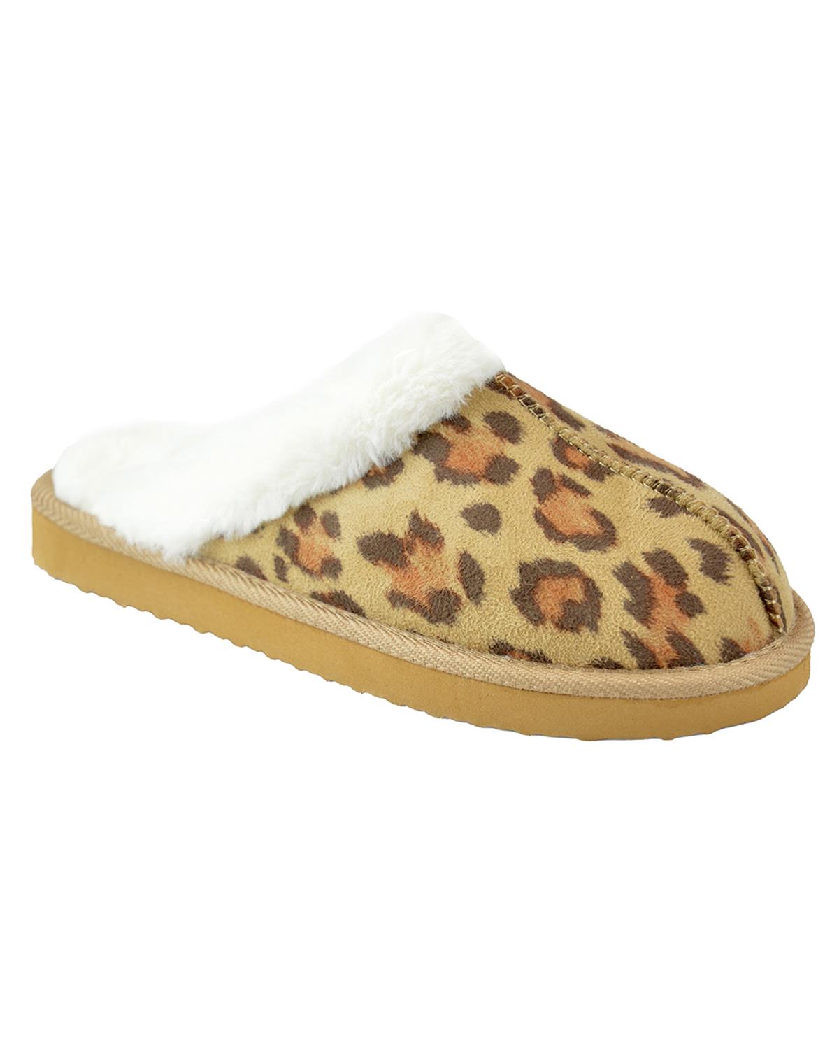 Follow That Dream Womens Leopard Faux Fur Lined Slippers