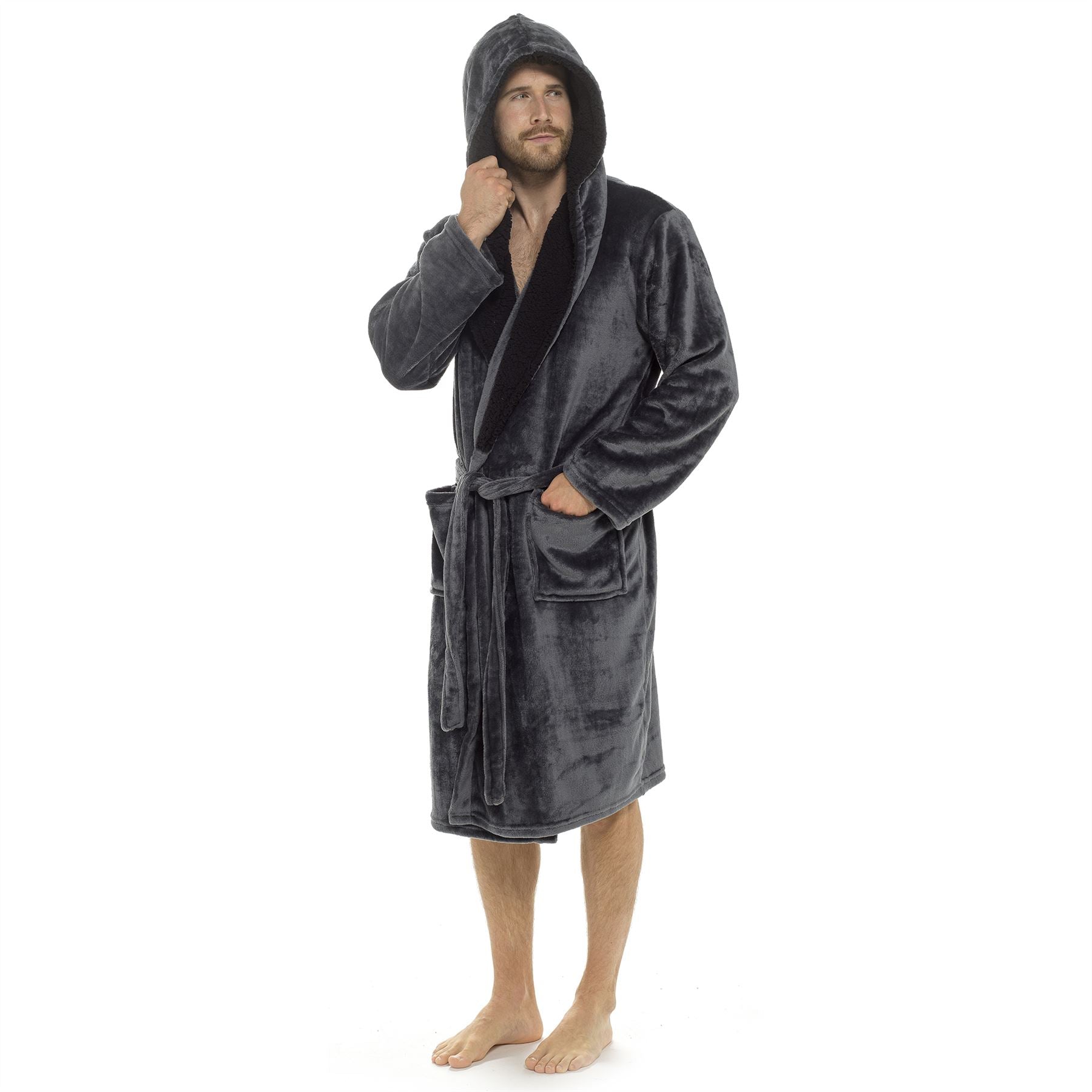 Foxbury Mens Hooded Sherpa Trim Dressing Gown