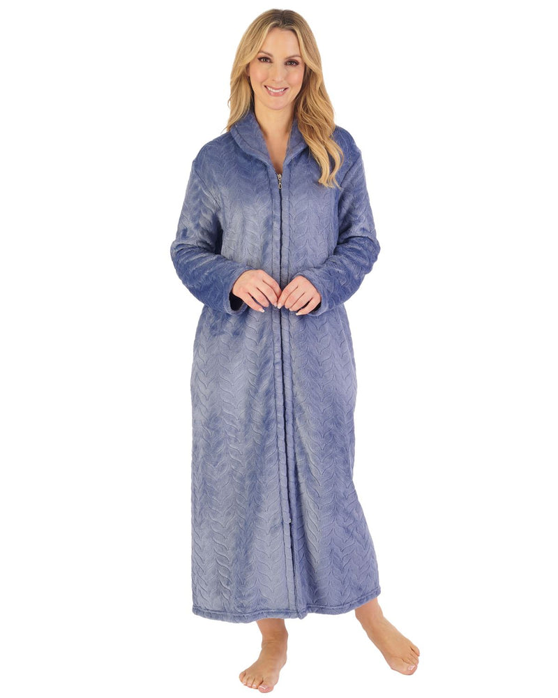 Slenderella Womens Embossed Zip Dressing Gown