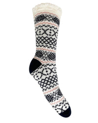 Bramble Womens Navy Fairisle Lounge Slipper Socks