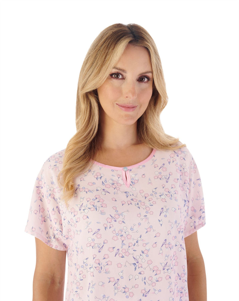 Slenderella Womens Blossom Print Short Sleeve Woven Pyjamas