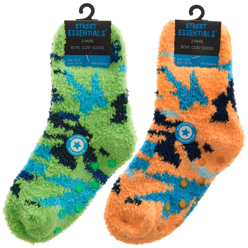 4 Pairs Boys Orange & Green Camo Cosy Socks