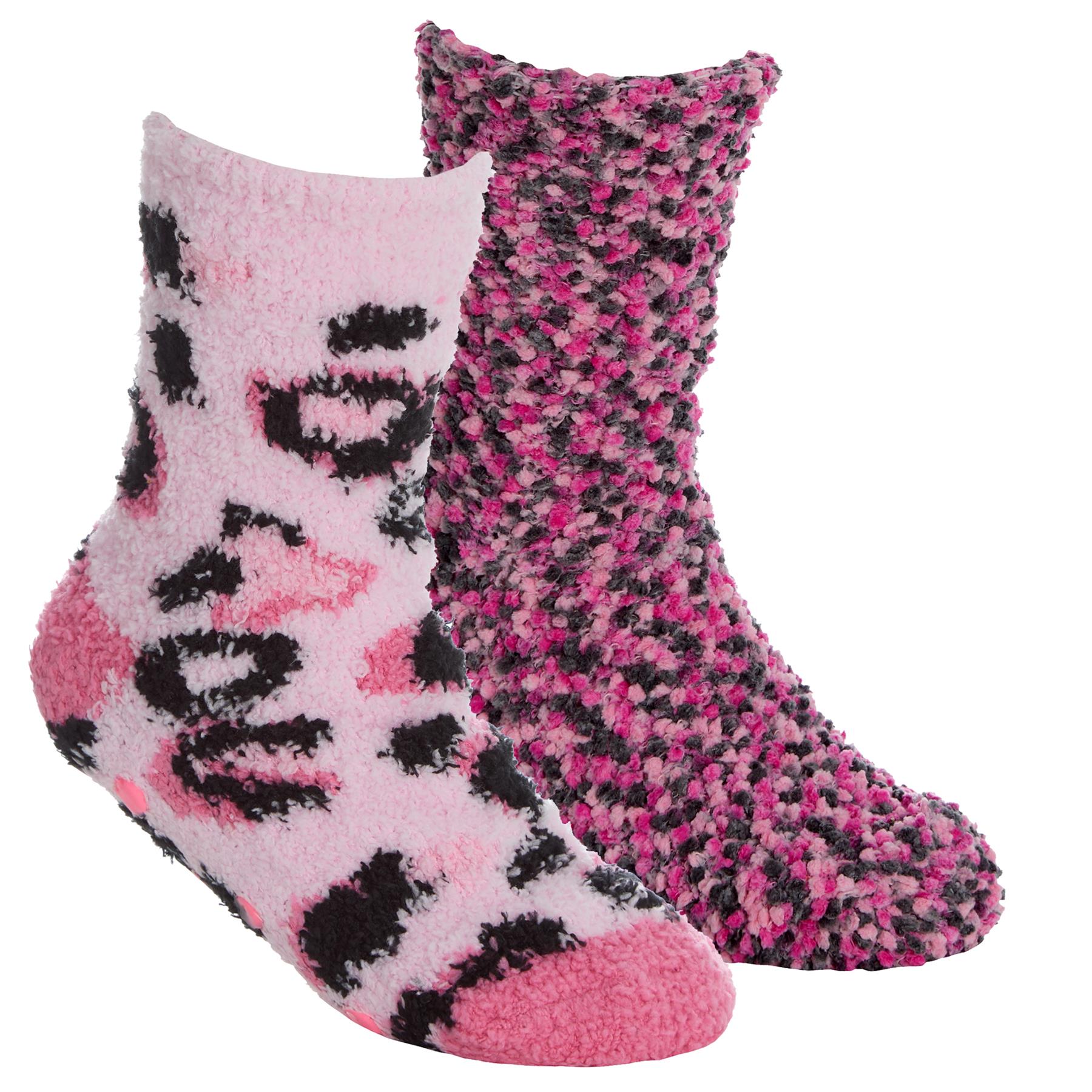 4 Pairs Girls Rainbow & Leopard Print Cosy Socks