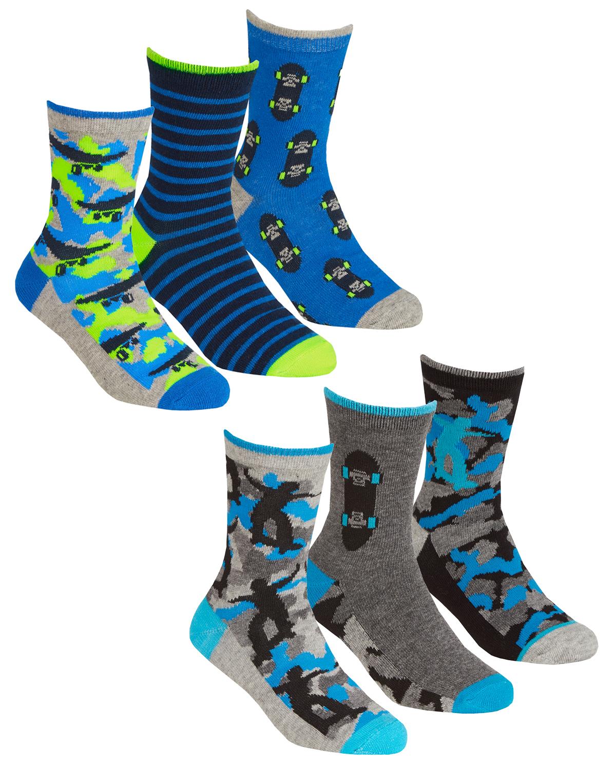 6 Pairs Boys Camo Skateboard Ankle Socks