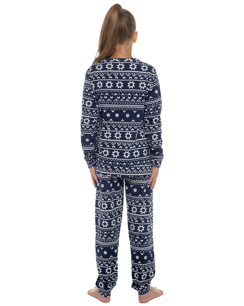 Slumber Hut Girls Jersey Navy Fairisle Pyjamas