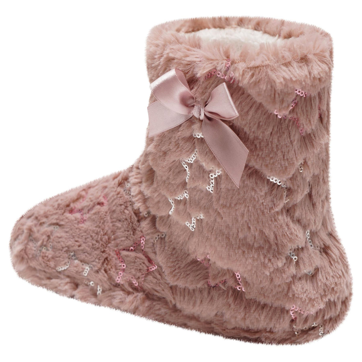 Loungeable Womens Pink Sequin Star Bootie Slippers