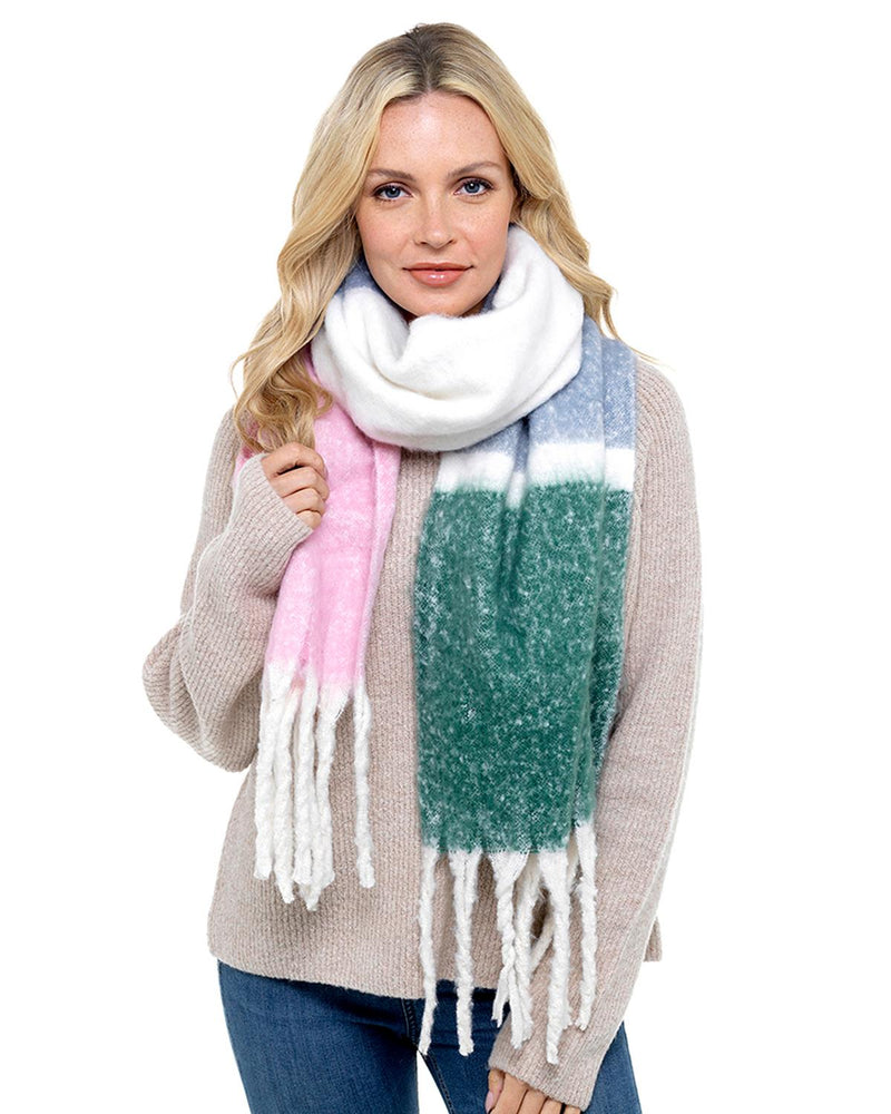 Foxbury Womens Green Stripe Chunky Knit Scarf