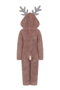 Kids Brown Sherpa Reindeer Onesie