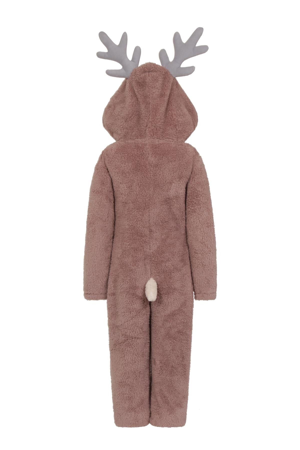 Kids Brown Sherpa Reindeer Onesie