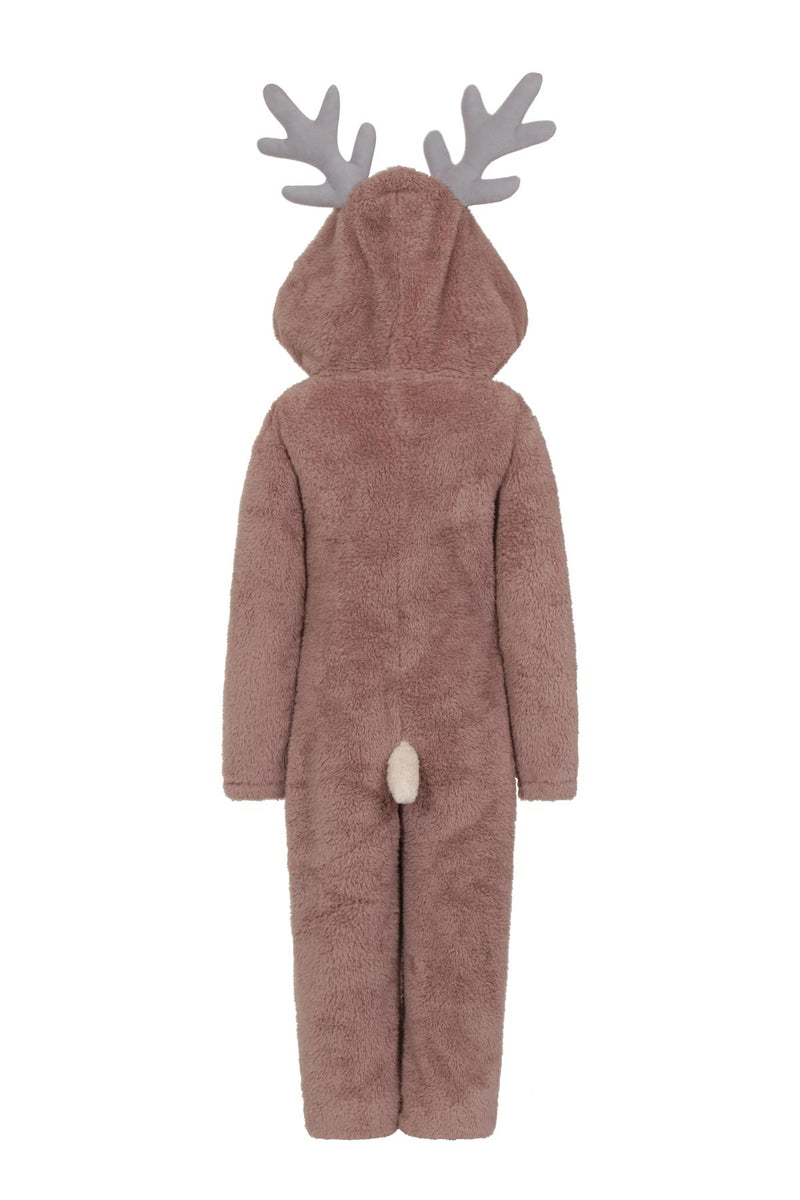 Kids Brown Sherpa Reindeer Onesie