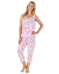 Slenderella Womens Floral Jersey Cropped Pyjamas