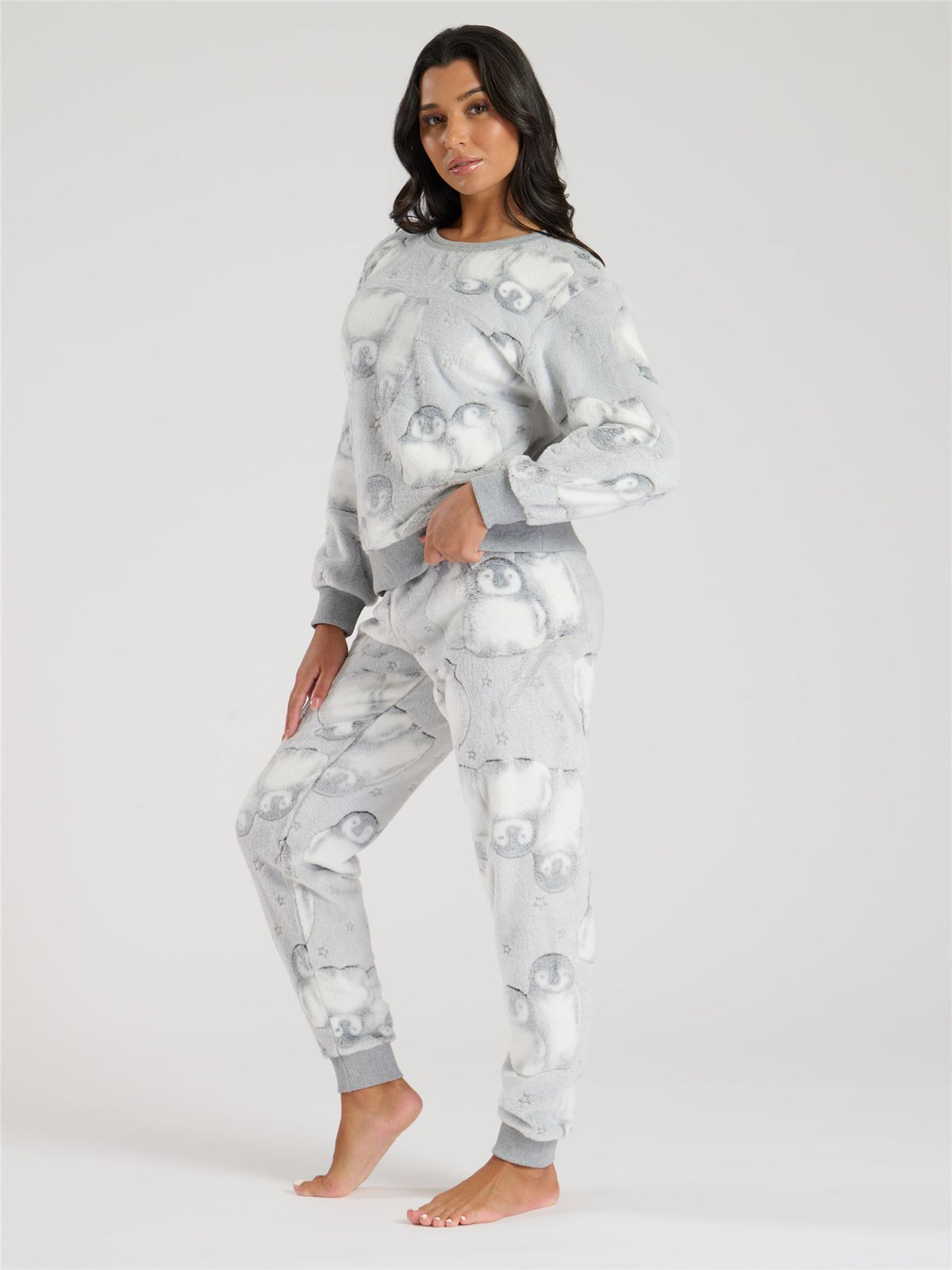 Loungeable Womens Grey Penguin Fleece Pyjamas