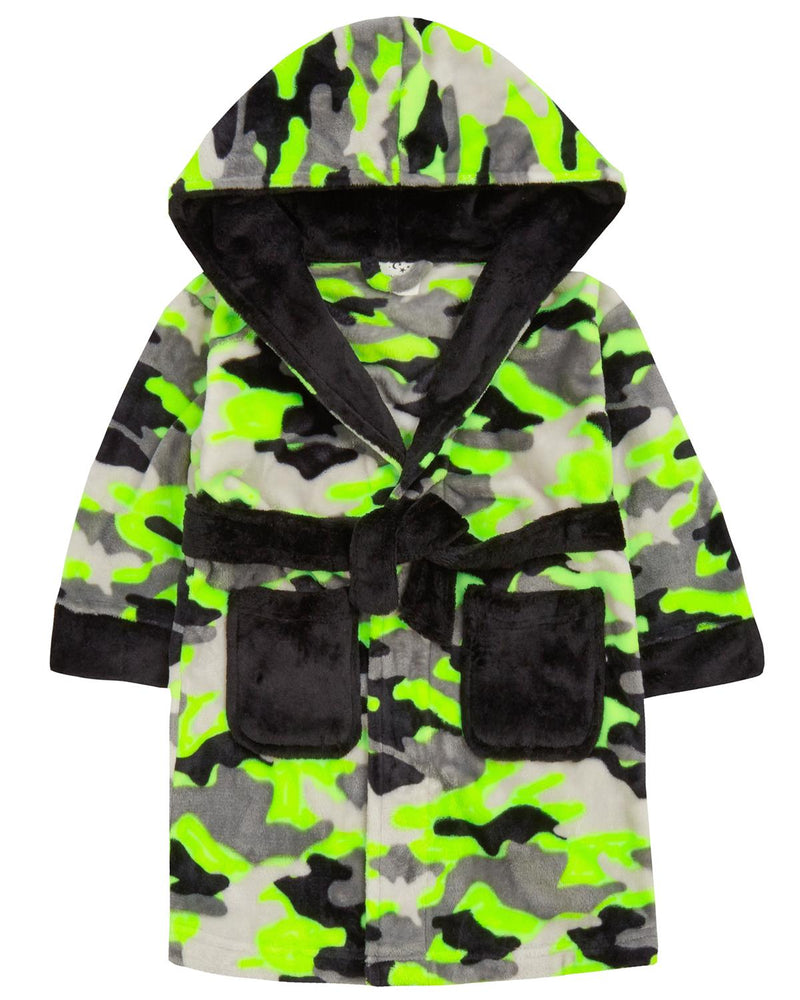 Boys Neon Camo Print Dressing Gown