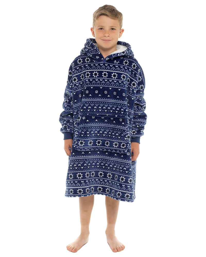 Slumber Hut Kids Navy Fairisle Oversized Snuggle Hoodie