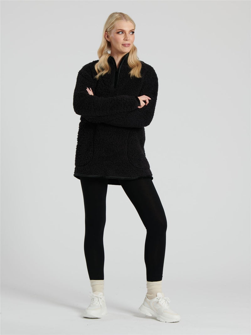 Pistachio Womens Black Borg 1/4 Zip Jumper