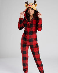 Loungeable Womens Red Check Reindeer Onesie