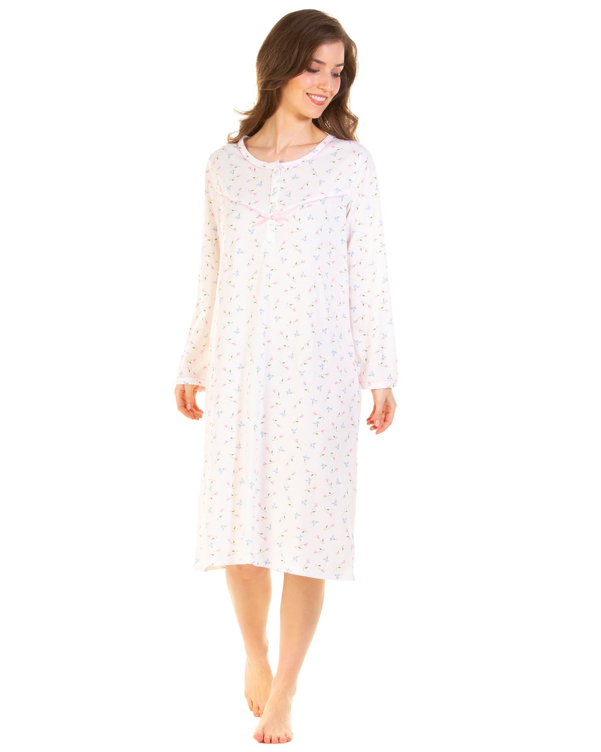 La Marquise Womens Flower Leaf Jersey Long Sleeve Nightie