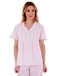 Slenderella Womens Embroidered Pintuck & Ruffle Woven Pyjamas