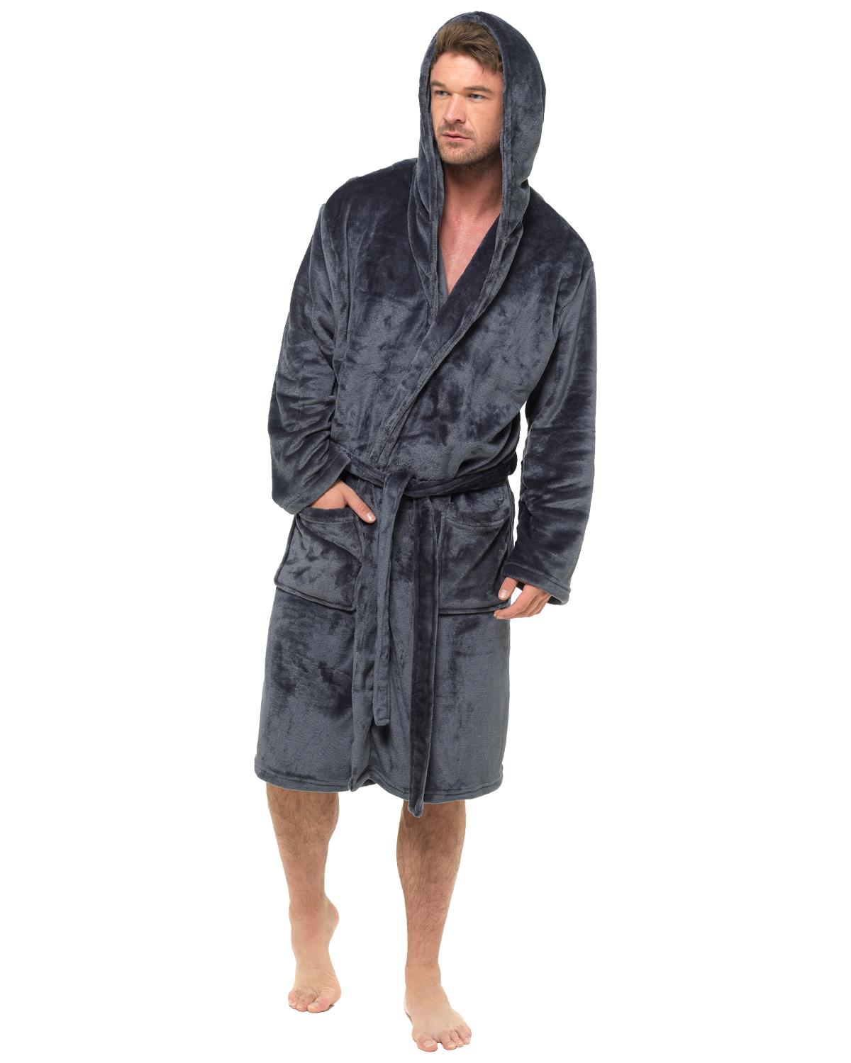 Mens Charcoal Polished Fleece Hooded Dressing Gown