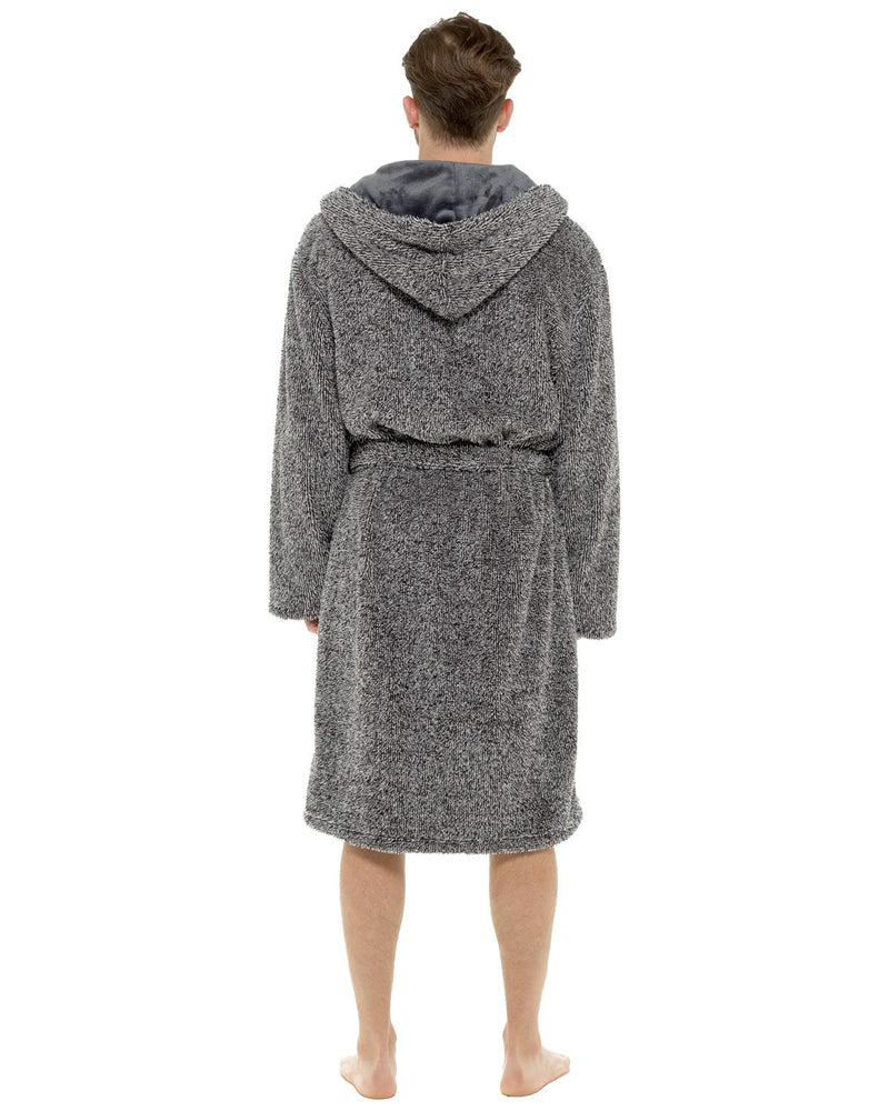 Mens Cationic Fleece Hooded Dressing Gown